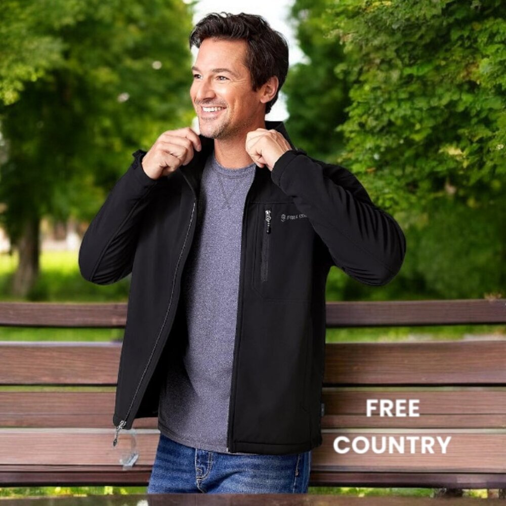 Free Country Lanier Super Softshell Lined Multi Pocket Men's Black Jacket Sz L